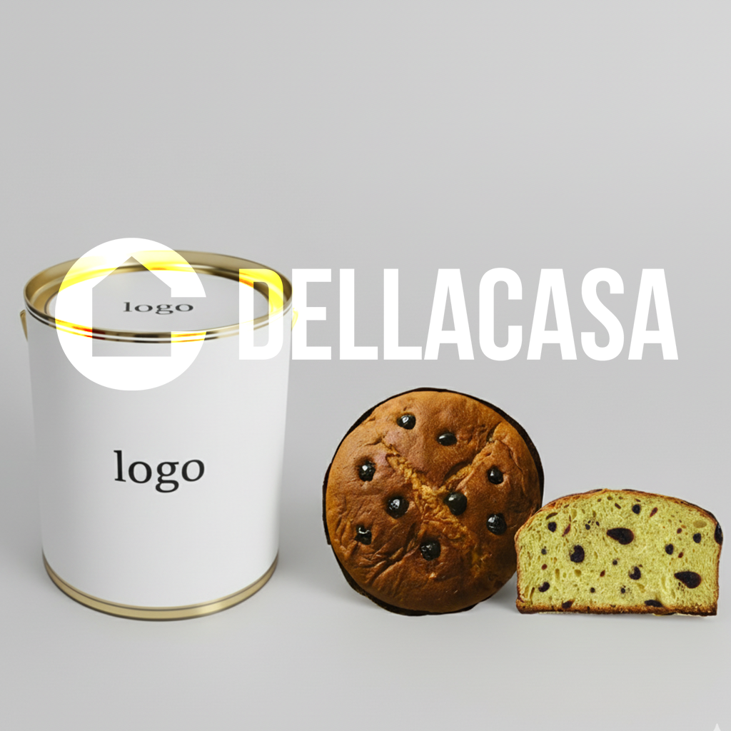 Panettone con Frutti di Bosco Interi (senza lattosio) in cellophane neutro 750gr + Cappelliera con fondo e coperchio in latta, struttura laterale completamente personalizzabile in quadricromia. A scelta è possibile inserire o meno il cordoncino, personalizzare il coperchio o lasciarlo in latta. - immagine 2