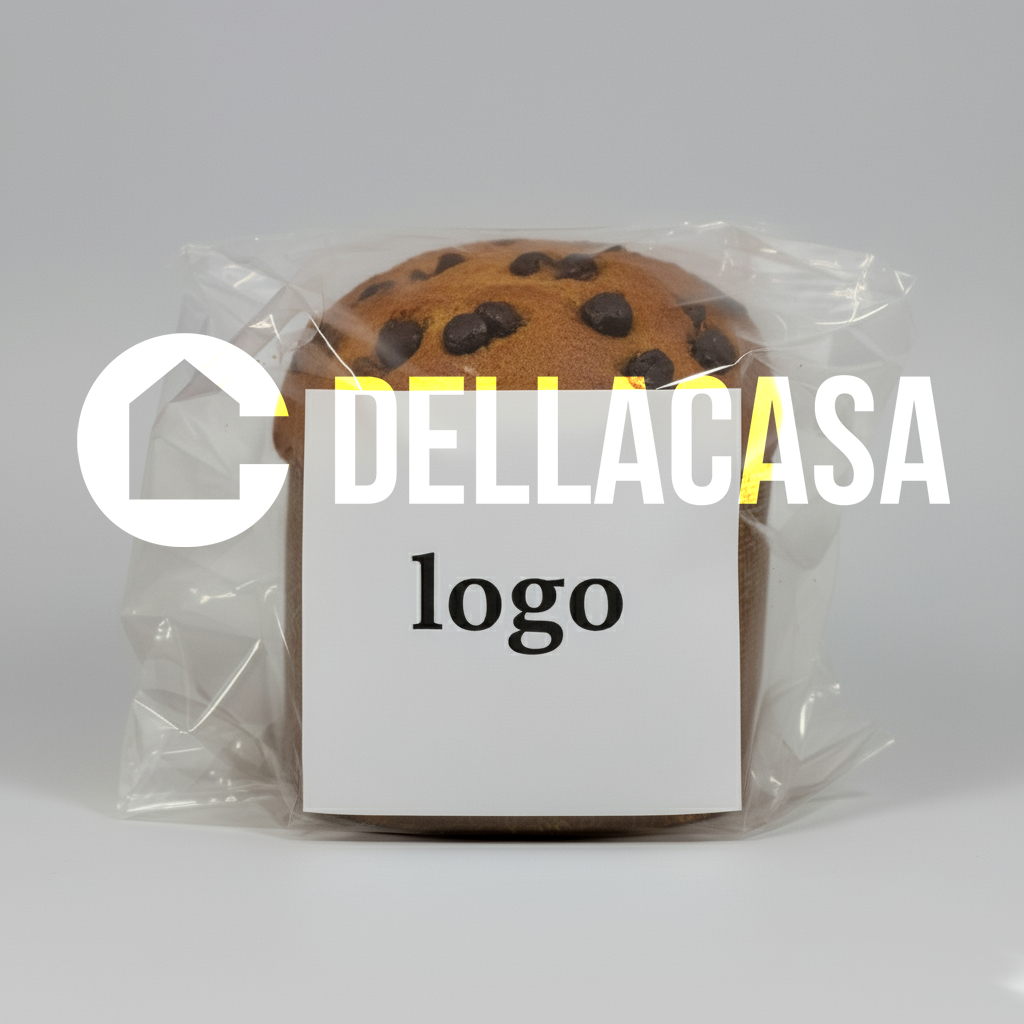 Panettoncino con Gocce di Cioccolato Fondente (senza lattosio) in cellophane neutro 100gr + Confezione in cellophane con etichetta 5x5 cm interamente personalizzabile applicata sul fronte. - immagine 2