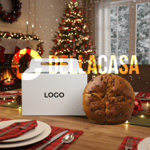 Panettone con Gocce di Cioccolato Bianco (senza lattosio) in cellophane neutro 750gr + Astuccio con maniglia personalizzabile al 100% in quadricromia su tutti i lati